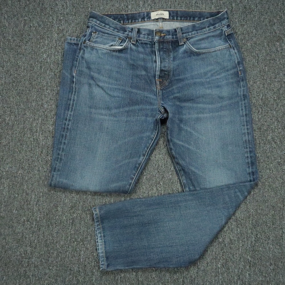 Baldwin Jeans Mens 34x30 Blue Henley‎ Slim Straight Selvedge Denim Button Fly